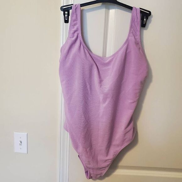 Ninety-Nine Lavender Ribbed Scoop Swimsuit XL - Picture 1 of 7